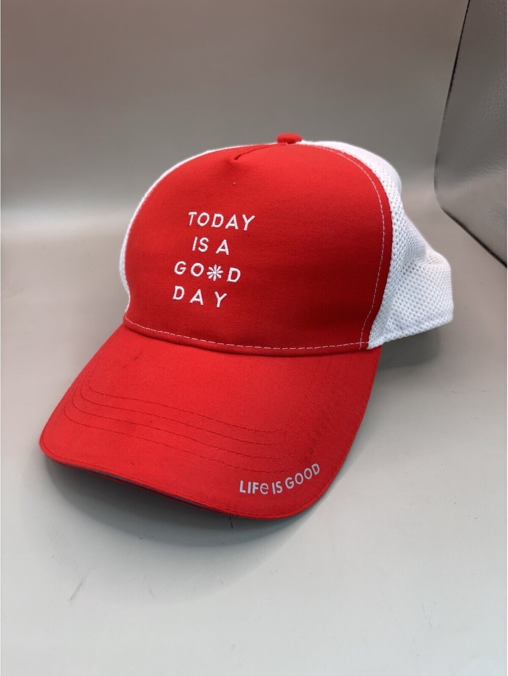 Life is Good Red and White Mesh Trucker Hat with 'Today is a